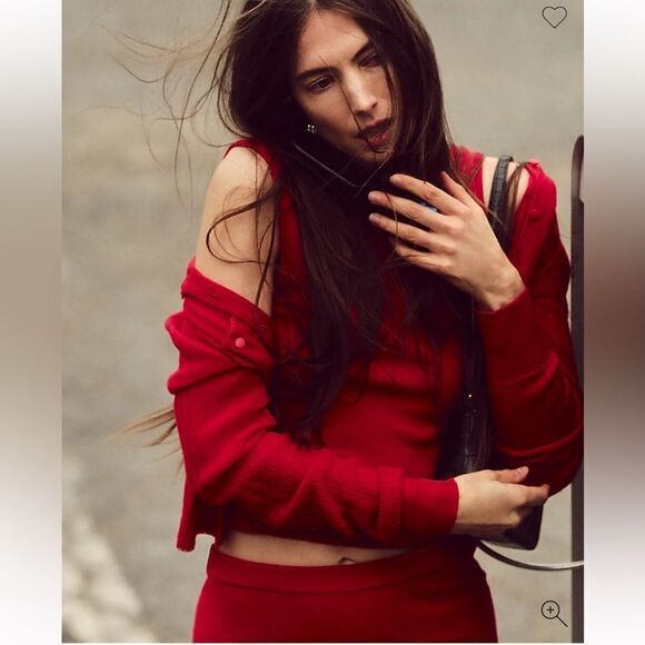 NWT J CREW Featherweight cashmere pointelle shrunken cardigan sweater in red - Picture 5 of 11